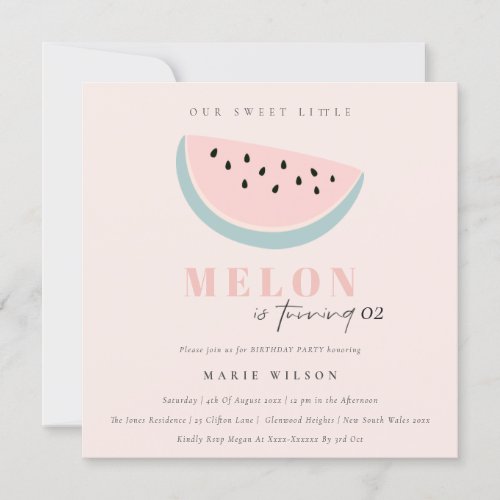 Cute Our Little Melon Pastel Pink Any Age Birthday Invitation