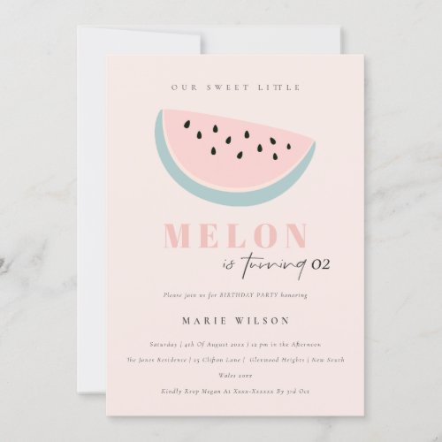 Cute Our Little Melon Pastel Pink Any Age Birthday Invitation