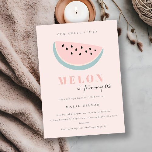 Cute Our Little Melon Pastel Pink Any Age Birthday Invitation