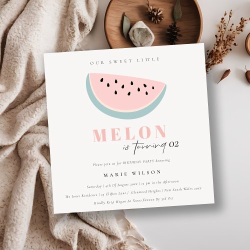 Cute Our Little Melon Pastel Pink Any Age Birthday Invitation