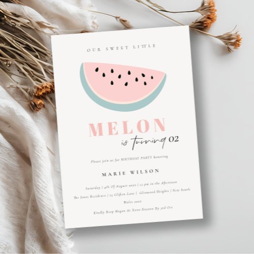 Cute Our Little Melon Pastel Pink Any Age Birthday Invitation