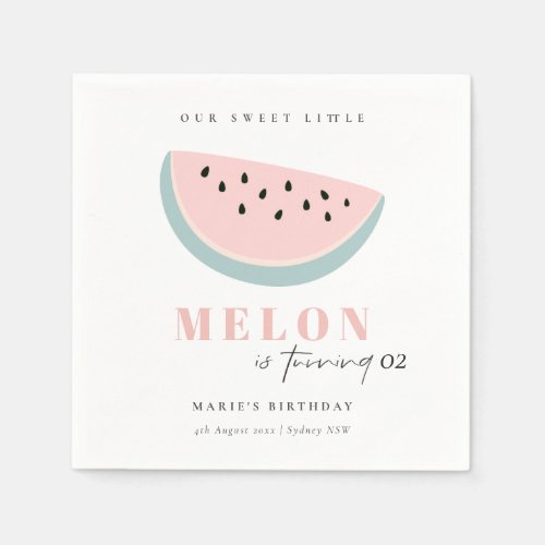 Cute Our Little Melon Pastel Pink Any Age Birthday Napkins