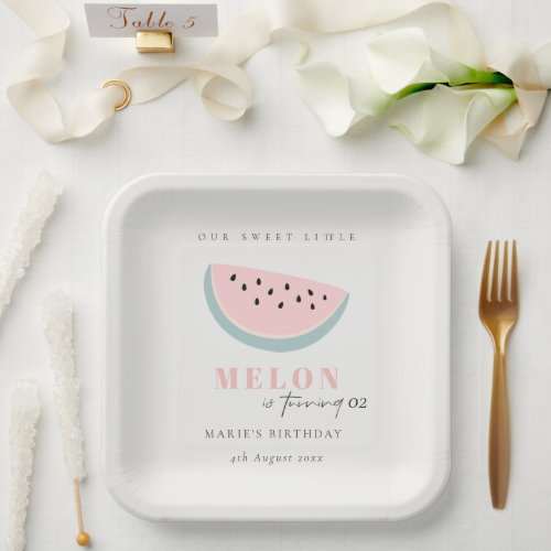 Cute Our Little Melon Pastel Pink Any Age Birthday Paper Plates