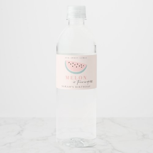 Cute Our Little Melon Pastel Pink Any Age Birthday Water Bottle Label