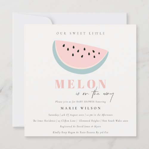 Cute Our Little Melon Pastel Pink Baby Shower Invitation