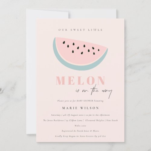 Cute Our Little Melon Pastel Pink Baby Shower Invitation