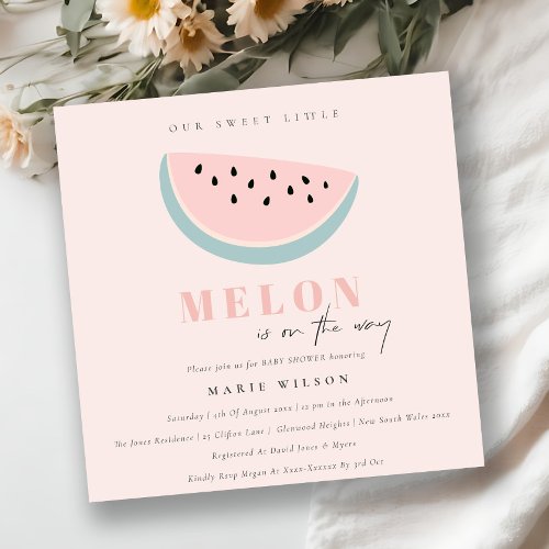 Cute Our Little Melon Pastel Pink Baby Shower Invitation