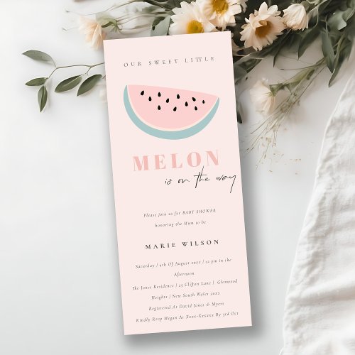 Cute Our Little Melon Pastel Pink Baby Shower Invitation