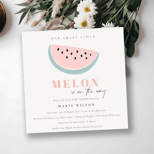 Cute Our Little Melon Pastel Pink Baby Shower Invitation