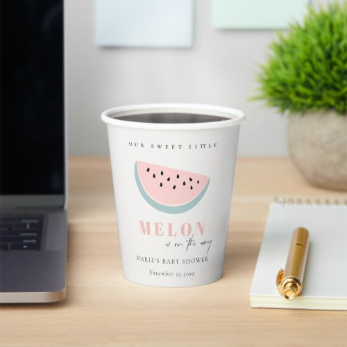 Cute Our Little Melon Pastel Pink Baby Shower Paper Cups