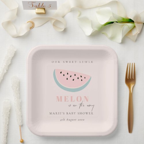 Cute Our Little Melon Pastel Pink Baby Shower Paper Plates