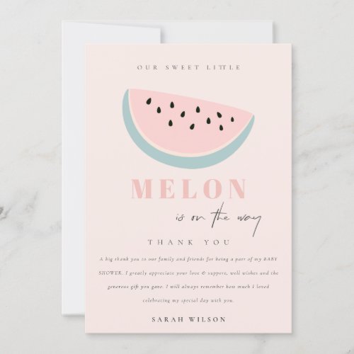 Cute Our Little Melon Pastel Pink Baby Shower Thank You Card