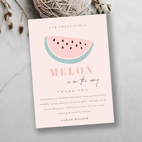 Cute Our Little Melon Pastel Pink Baby Shower Thank You Card