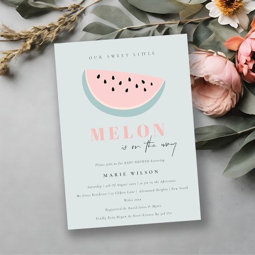 Cute Our Little Melon Pastel Pink Blue Baby Shower Invitation