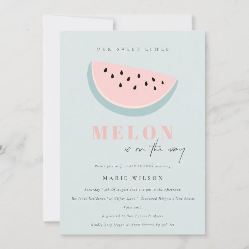 Cute Our Little Melon Pastel Pink Blue Baby Shower Invitation