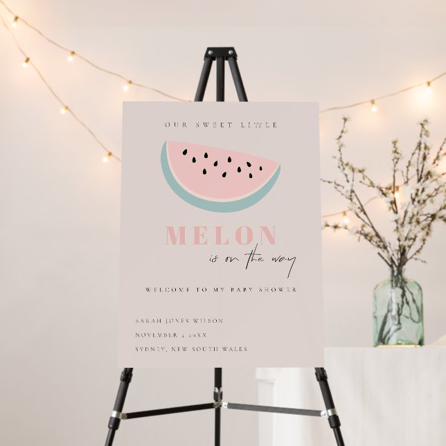Cute Our Little Melon Pink Baby Shower Welcome Foam Board (In Situ (Stand))