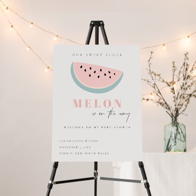 Cute Our Little Melon Pink Baby Shower Welcome Foam Board (In Situ (Stand))
