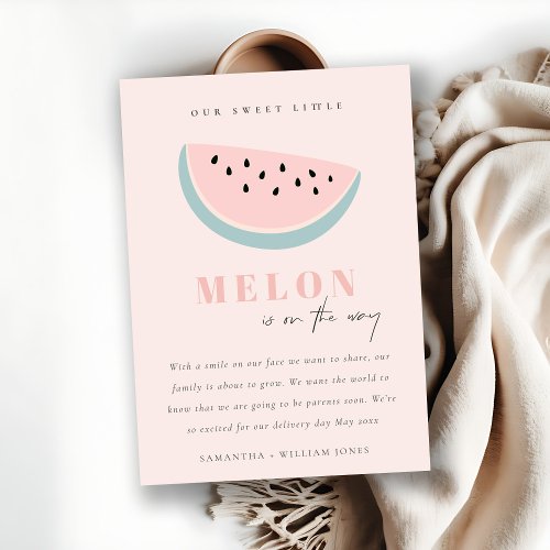 Cute Our Little Melon Pink Blush Girl Announcement