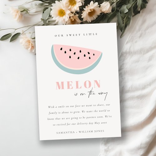 Cute Our Little Melon Pink Neutral Announcement