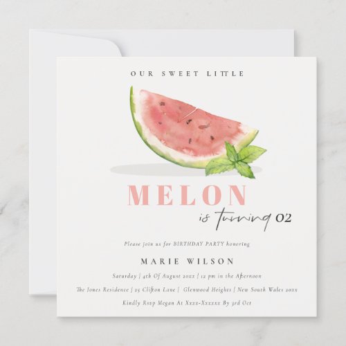 Cute Our Little Melon Red Green Any Age Birthday Invitation