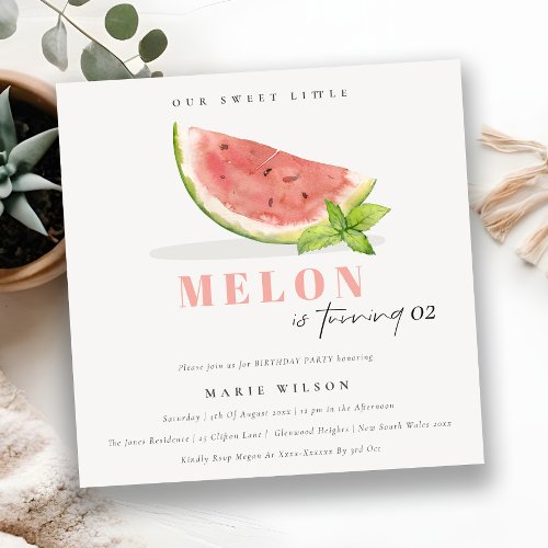 Cute Our Little Melon Red Green Any Age Birthday Invitation