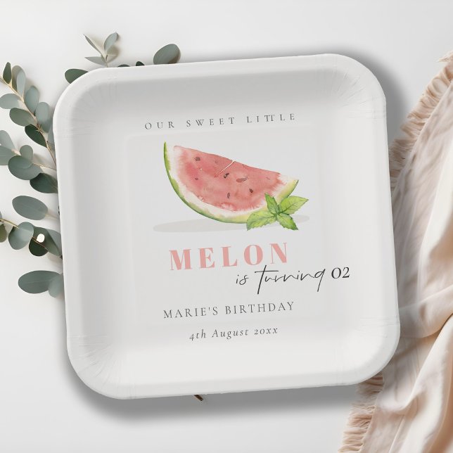 Cute Our Little Melon Red Green Any Age Birthday Paper Plates (Creator Uploaded)