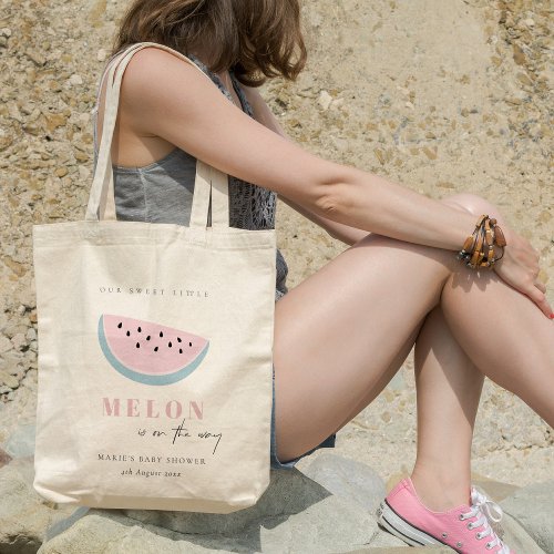Cute Our Little Melon Red Pastel Aqua Baby Shower Tote Bag