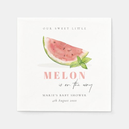 Cute Our Little Melon Red  Watercolor Baby Shower Napkins