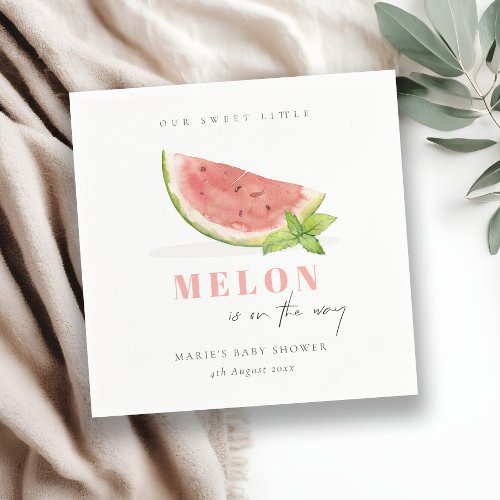 Cute Our Little Melon Red  Watercolor Baby Shower Napkins