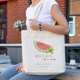 Cute Our Little Melon Red Watercolor Baby Shower Tote Bag