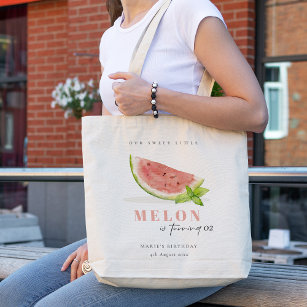 Cute Our Little Melon Red  Watercolor Baby Shower Tote Bag
