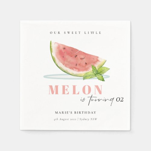 Cute Our Little Melon Watercolor Any Age Birthday Napkins