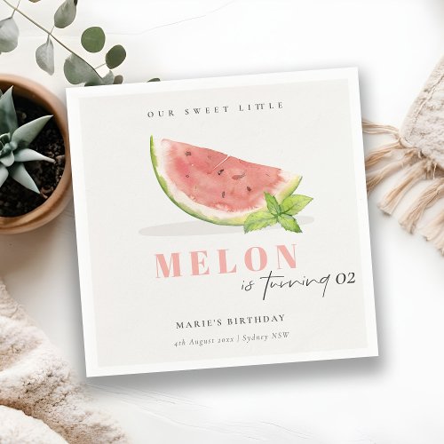 Cute Our Little Melon Watercolor Any Age Birthday Napkins