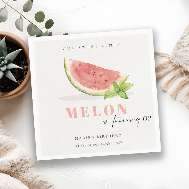 Cute Our Little Melon Watercolor Any Age Birthday Napkins (Creator Uploaded)