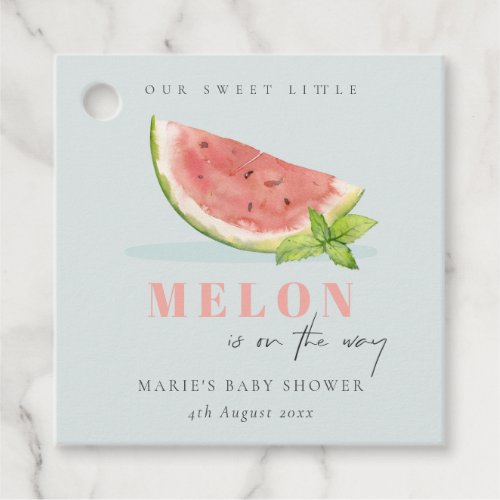 Cute Our Little Melon Watercolor Blue Baby Shower Favor Tags