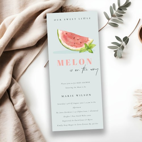 Cute Our Little Melon Watercolor Blue Baby Shower Invitation