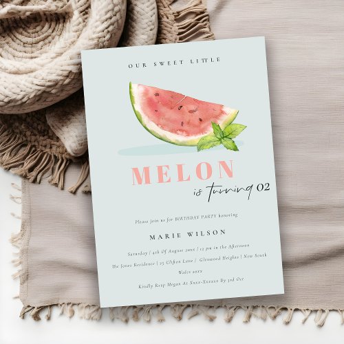 Cute Our Little Melon Watercolor Blue Baby Shower Invitation