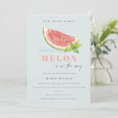 Cute Our Little Melon Watercolor Blue Baby Shower Invitation (Standing Front)