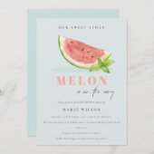 Cute Our Little Melon Watercolor Blue Baby Shower Invitation (Front/Back)