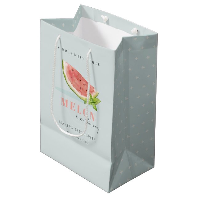 Cute Our Little Melon Watercolor Blue Baby Shower Medium Gift Bag (Front Angled)