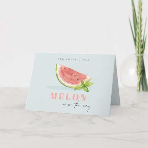 Cute Our Little Melon Watercolor Blue Baby Shower Thank You Card