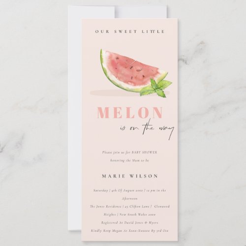 Cute Our Little Melon Watercolor Blush Baby Shower Invitation