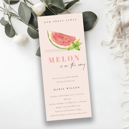 Cute Our Little Melon Watercolor Blush Baby Shower Invitation