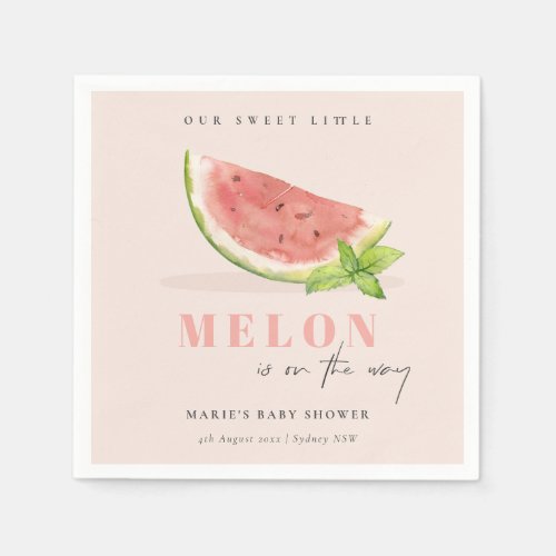 Cute Our Little Melon Watercolor Blush Baby Shower Napkins