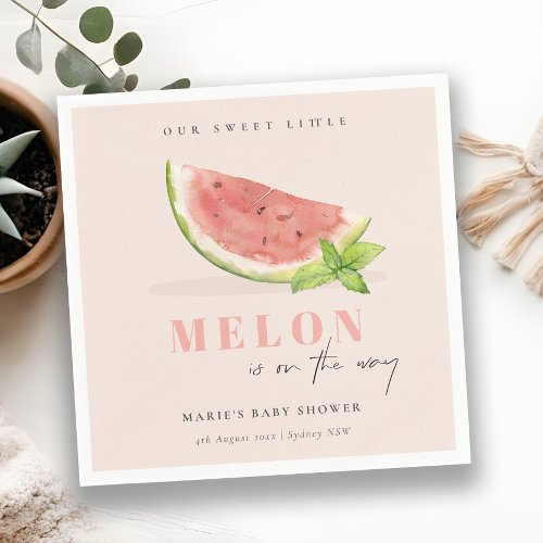 Cute Our Little Melon Watercolor Blush Baby Shower Napkins