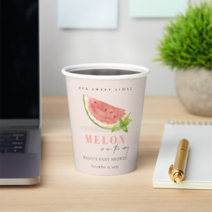 Cute Our Little Melon Watercolor Blush Baby Shower Paper Cups