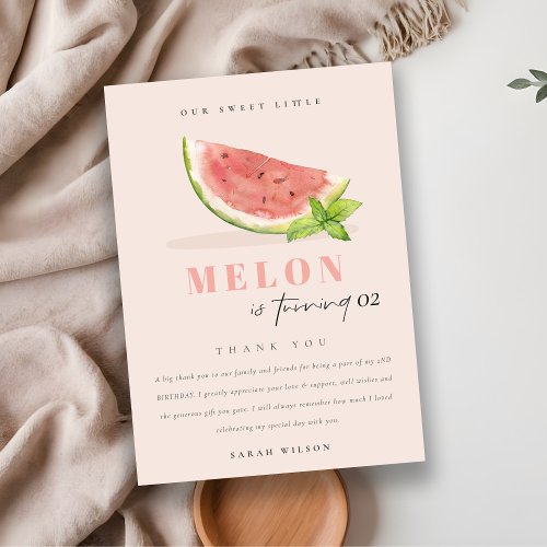 Cute Our Little Melon Watercolor Blush Baby Shower Thank You Card