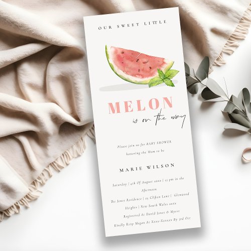 Cute Our Little Melon Watercolor Red Baby Shower Invitation