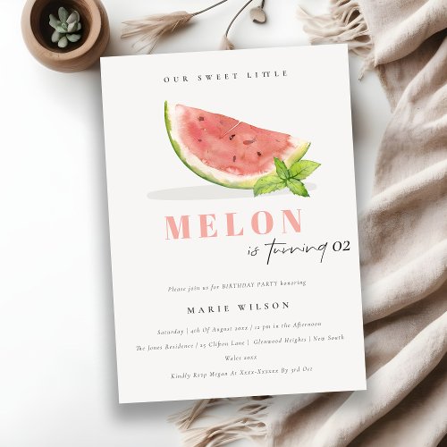 Cute Our Little Melon Watercolor Red Baby Shower Invitation