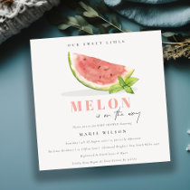 Cute Our Little Melon Watercolor Red Baby Shower Invitation